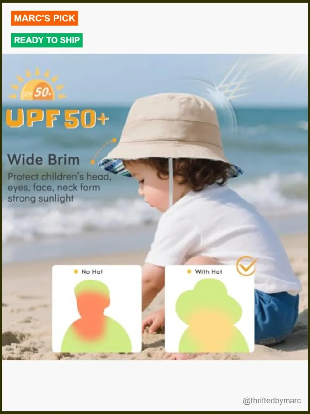 UPF 50+ Baby Sun Hat Wide Brim Bucket Hat Adjustable Chin Strap Cotton Toddler